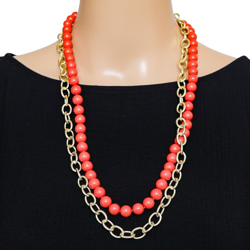 Heidi Daus basic chain and red beads continuous necklace